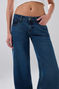Jean open leg tiro bajo infaltables azul oscuro bota ancha

