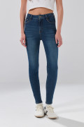 Jean azul oscuro súper skinny infaltables con cremallera
