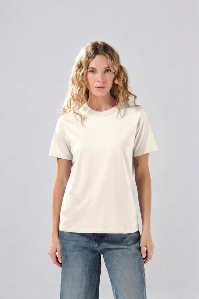 Camiseta infaltables unicolor con cuello redondo en algodón
