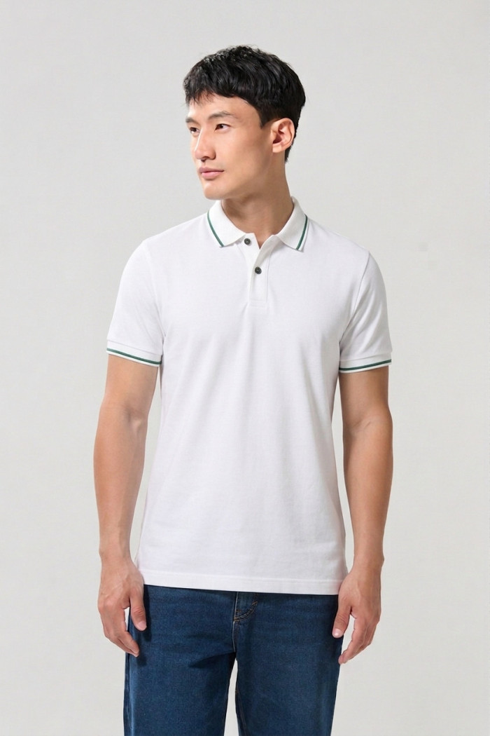 Camiseta unicolor polo manga corta con botones en pechera