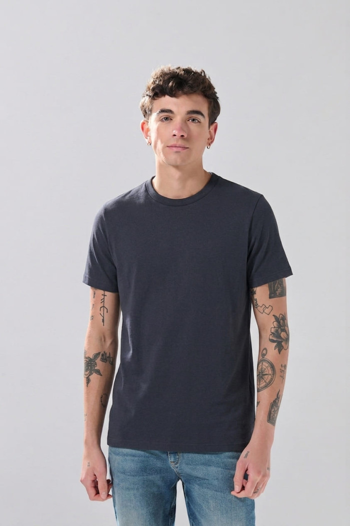 Camiseta infaltables cuello redondo unicolor en algodón

