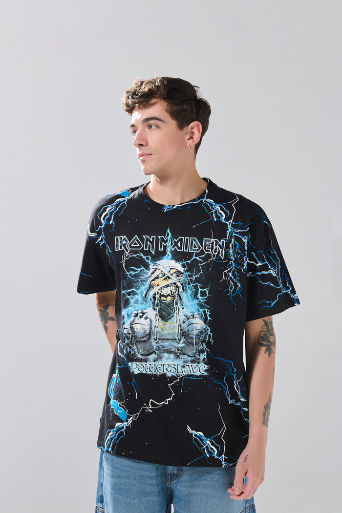 Camiseta negra cuello redondo oversize de Iron Maiden

