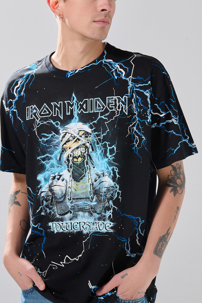 Camiseta negra cuello redondo oversize de Iron Maiden
