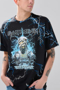 Camiseta negra cuello redondo oversize de Iron Maiden
