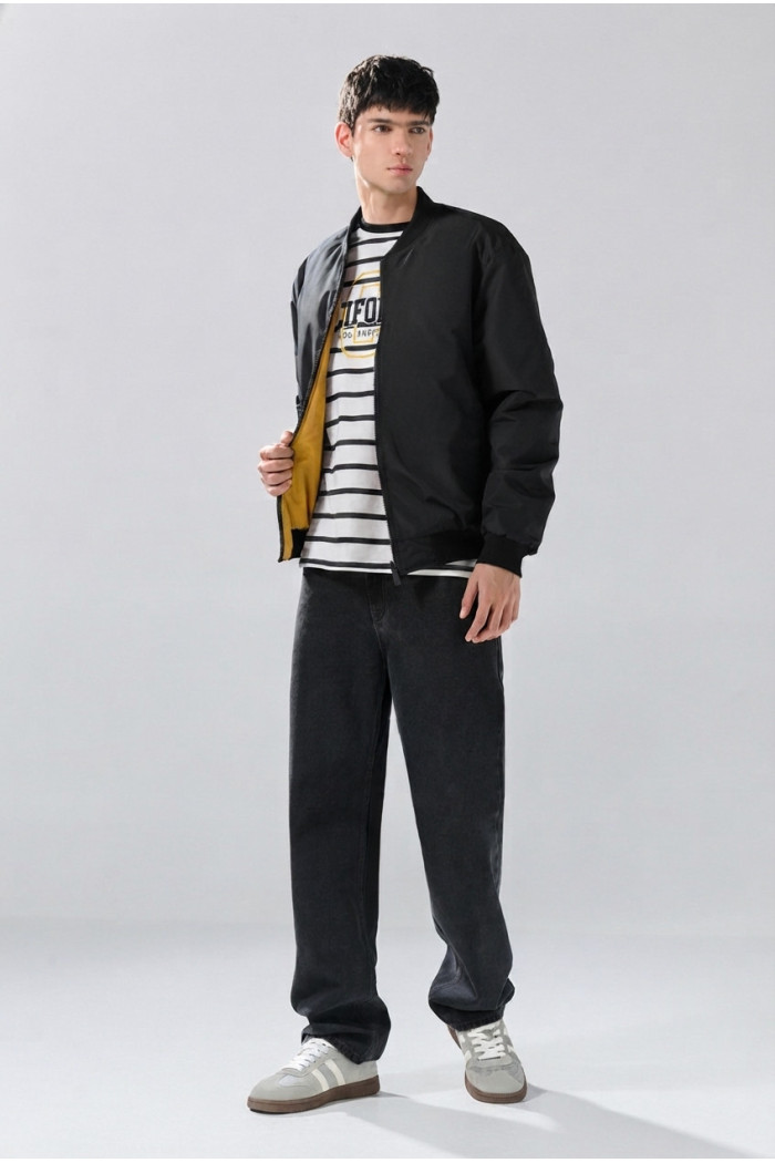 Chaqueta doble faz bomber acolchada unicolor con bolsillos
