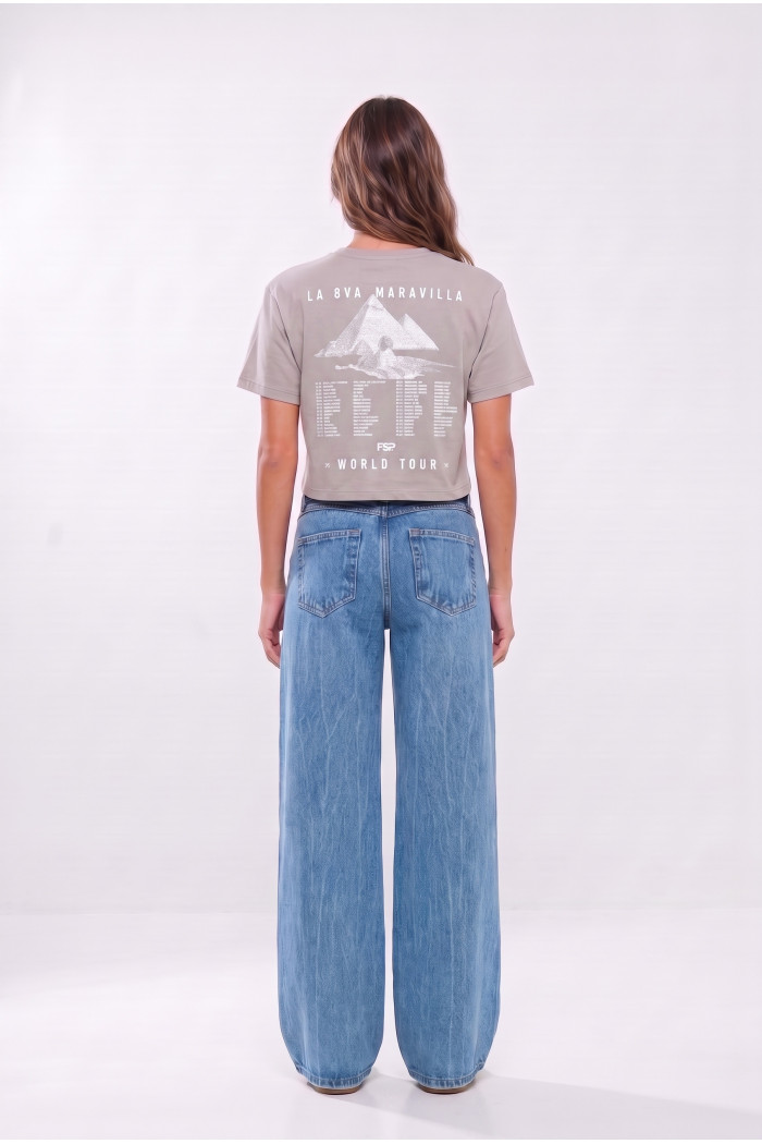 Camiseta crop top gris clara con diseño de Arcángel
