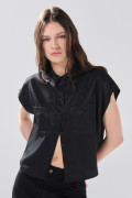 Blusa manga corta unicolor con nudo y estampados