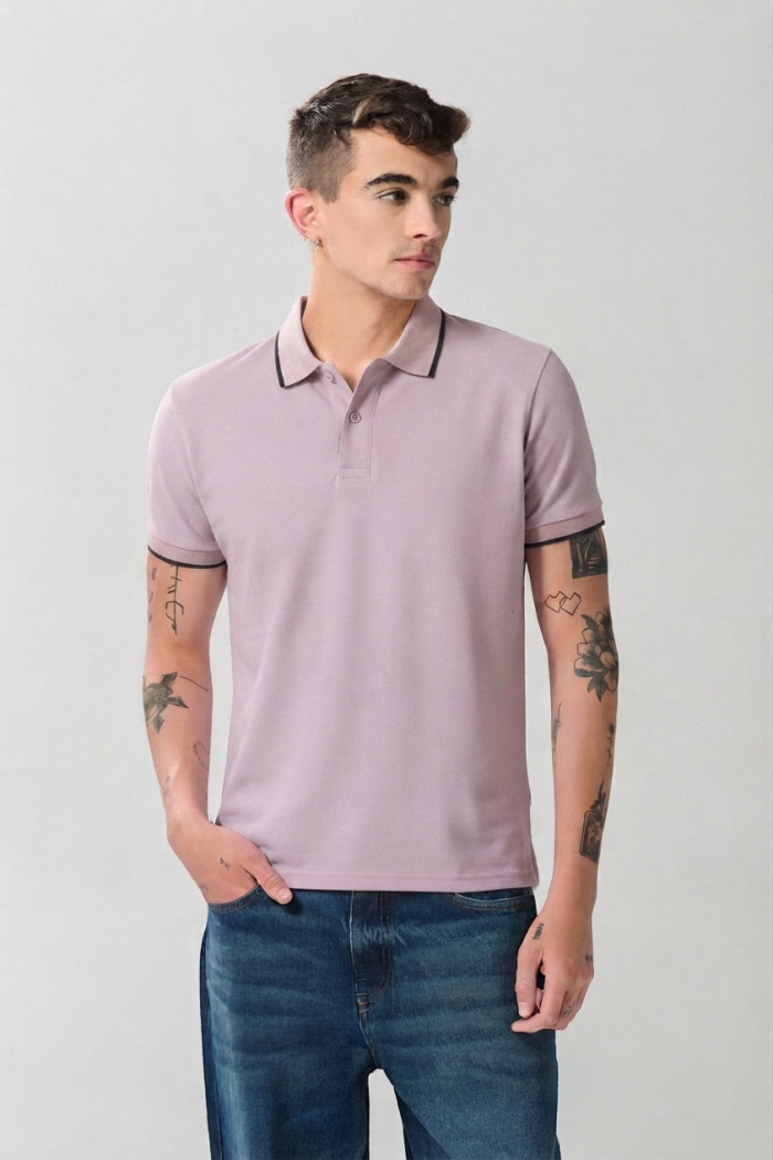 Camiseta polo infaltables manga corta unicolor con botones
