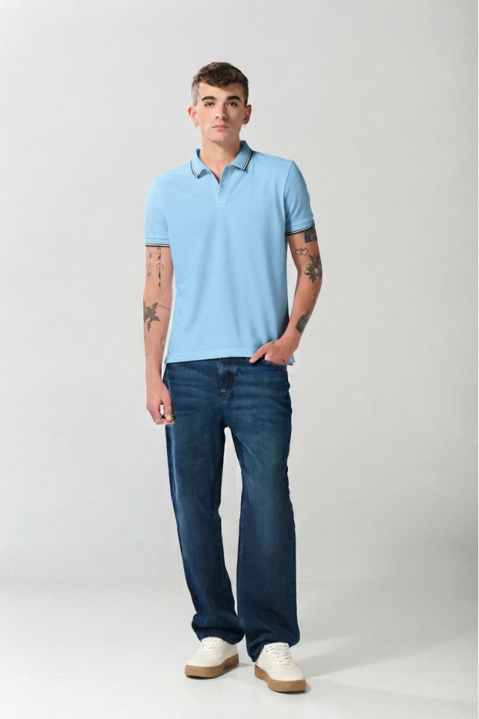 Camiseta polo infaltables manga corta unicolor con botones
