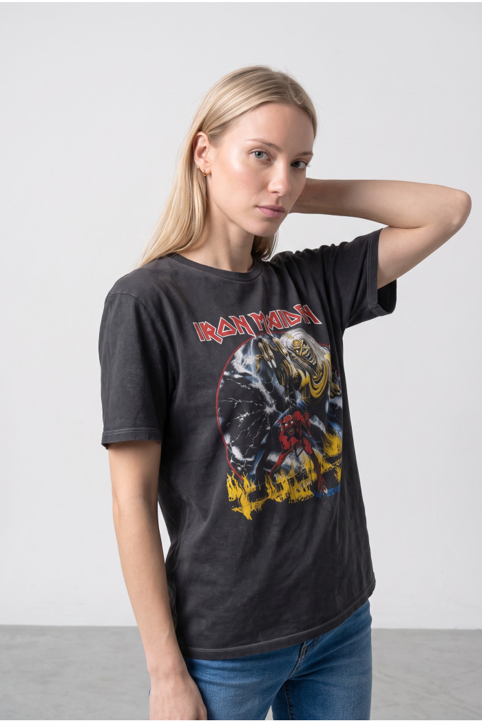 Camiseta negra de Iron Maiden manga corta en algodón
