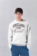 Buzo cuello redondo crema claro con arte college deportivo
