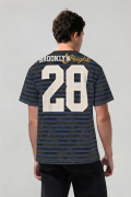Camiseta azul oscura a rayas college con cuello redondo
