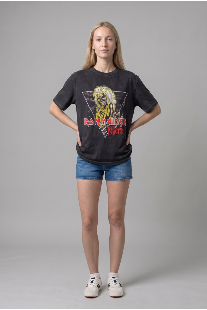 Camiseta de Iron Maiden negra en algodón con manga corta
