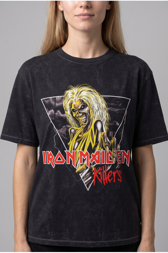 Camiseta de Iron Maiden negra en algodón con manga corta
