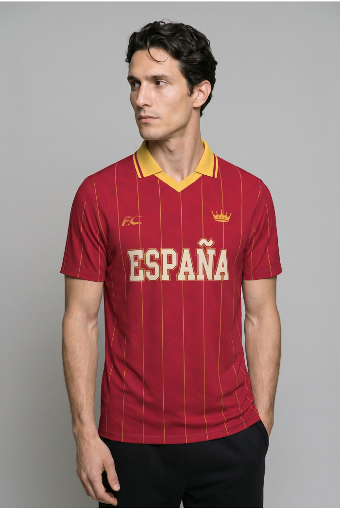Camiseta roja college de Fan Edition con cuello polo y rayas
