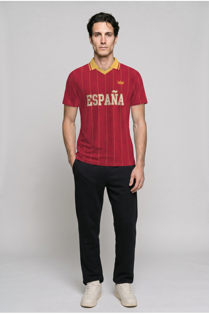 Camiseta roja college de Fan Edition con cuello polo y rayas
