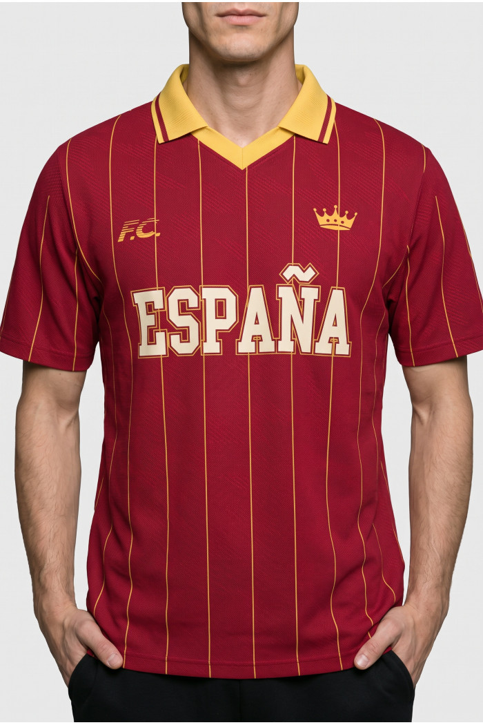 Camiseta roja college de Fan Edition con cuello polo y rayas
