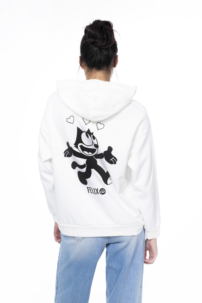 Buzo crema claro con capota oversize y arte de Félix el Gato
