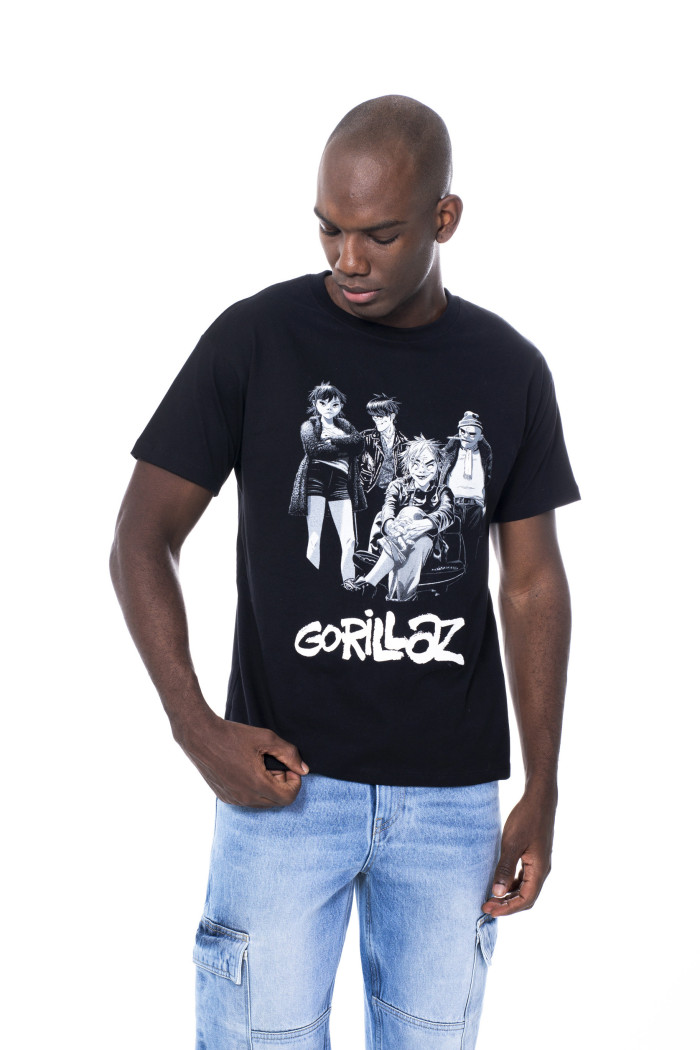 Camiseta cuello redondo negra con estampado de Gorillaz
