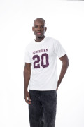 Camiseta crema clara college con corte y cuello redondo
