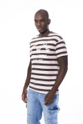 Camiseta rosada clara college a rayas con manga corta
