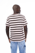 Camiseta rosada clara college a rayas con manga corta
