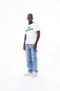 Camiseta college crema manga corta con contrastes verdes
