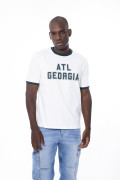 Camiseta college crema manga corta con contrastes verdes
