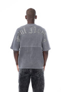Camiseta estampada unicolor oversize con cuello redondo
