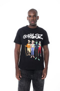 Camiseta negra cuello redondo con estampado de Gorillaz
