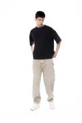 Camiseta con efecto de lavado, cuello redondo oversize con texto estampado
