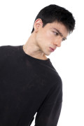 Camiseta con efecto de lavado, cuello redondo oversize con texto estampado
