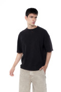 Camiseta con efecto de lavado, cuello redondo oversize con texto estampado
