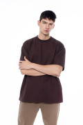 Camiseta unicolor en tela pesada con manga corta oversize
