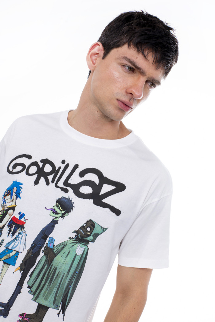 Camiseta en algodón crema de Gorillaz con manga corta
