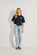 Jean súper tiro alto jegging azul con desgastes sutiles