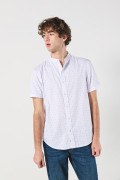 Camisa blanca cuello nerú en algodón con estampados