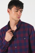 Camisa unicolor manga larga a cuadros en algodón