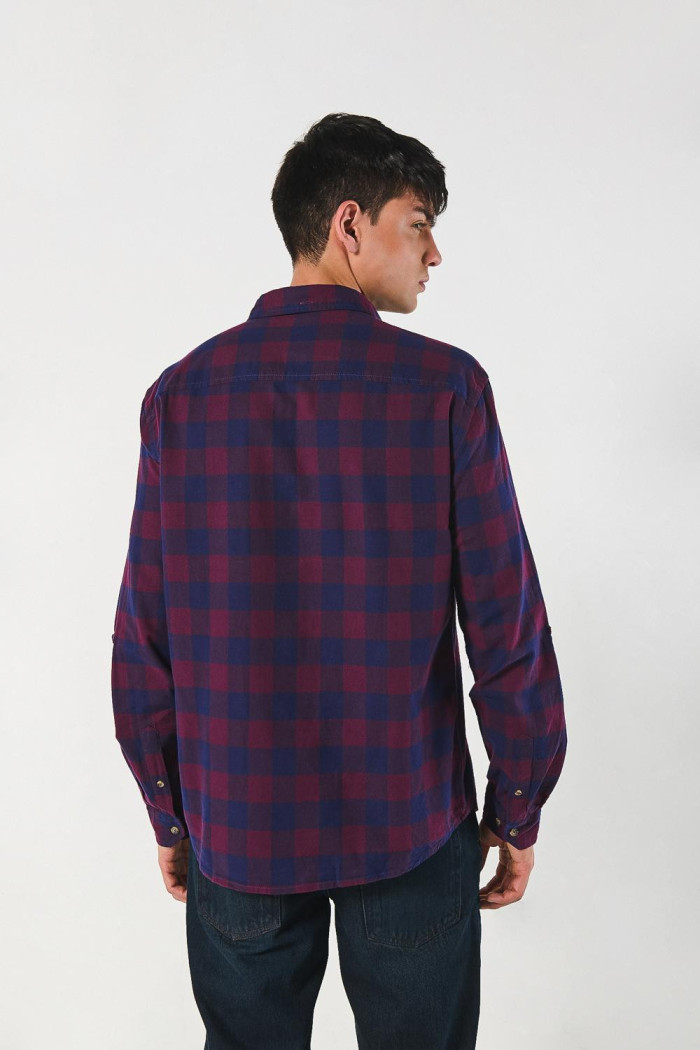 Camisa unicolor manga larga a cuadros en algodón