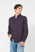 Camisa manga larga unicolor a cuadros con bolsillo