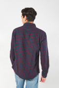 Camisa manga larga unicolor a cuadros con bolsillo