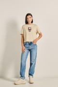 Camiseta crop top kaki clara con diseño de Félix el Gato