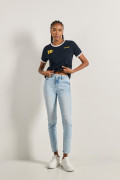 Jean tiro alto jegging azul claro ajustado con desgastes