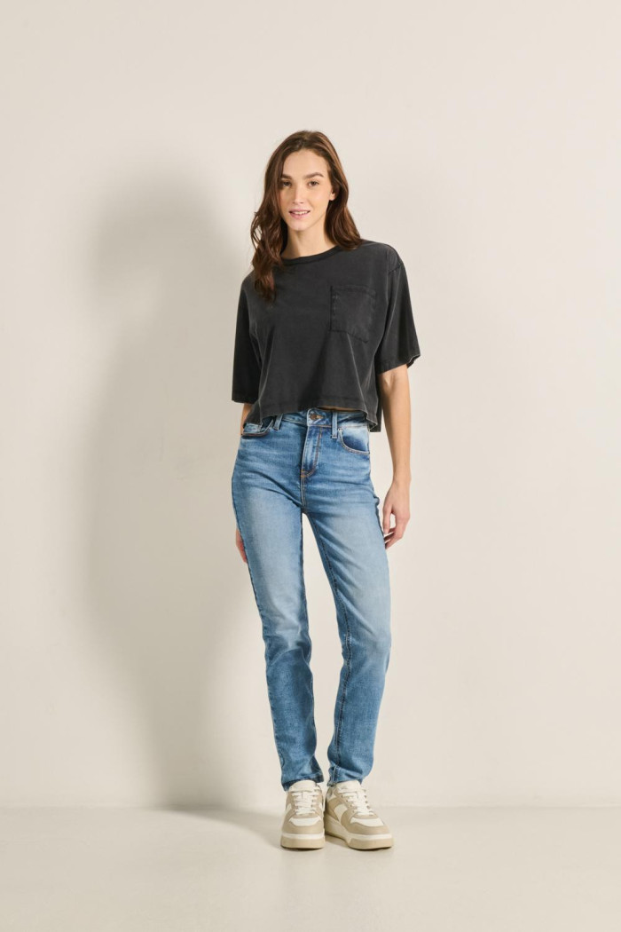 Jean jegging tiro alto azul claro ajustado con desgastes