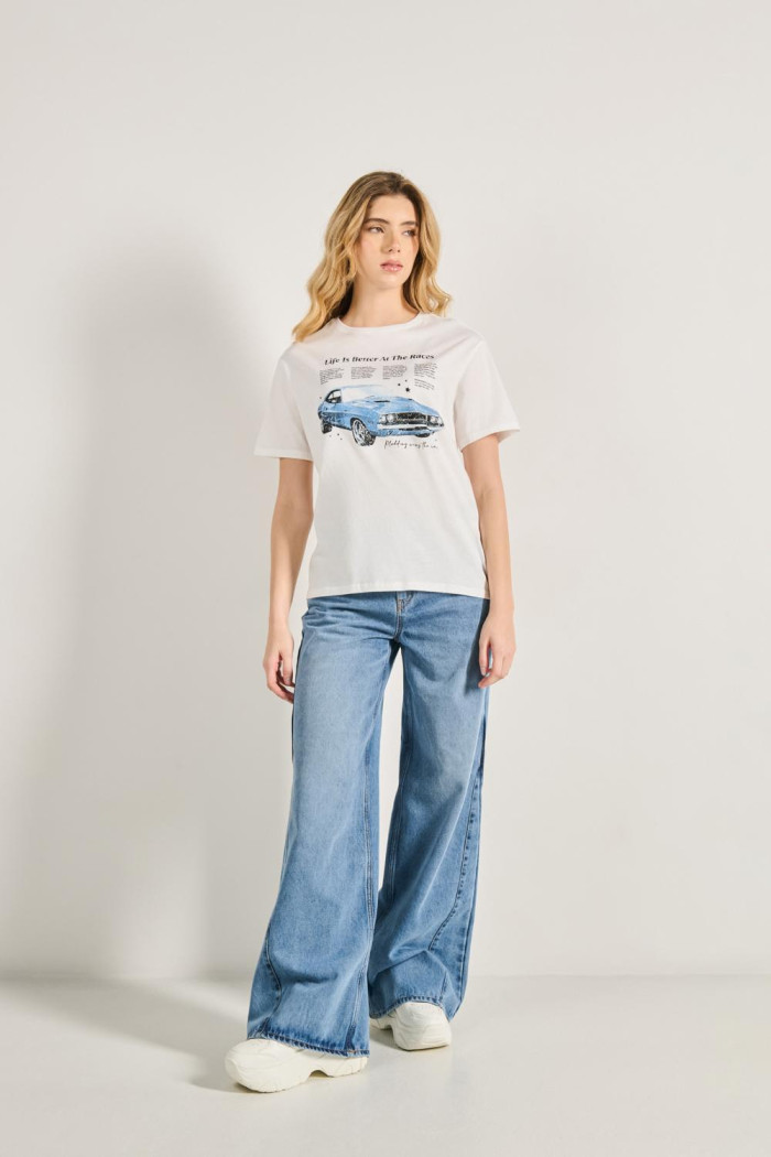 Camiseta unicolor cuello redondo con diseños racer