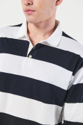 Camiseta polo unicolor a rayas con manga larga
