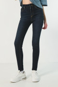 Jean jegging tiro súper alto azul con costuras visibles