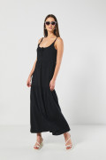 Vestido negro largo con manga sisa y tiras delgadas