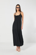 Vestido negro largo con manga sisa y tiras delgadas