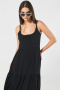 Vestido negro largo con manga sisa y tiras delgadas